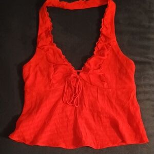 Elegant Scarlet Halter Crop Top